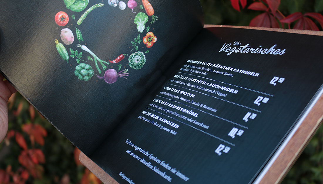 geöffnete Speisekarte - Ansicht der vegetarischen Gerichte