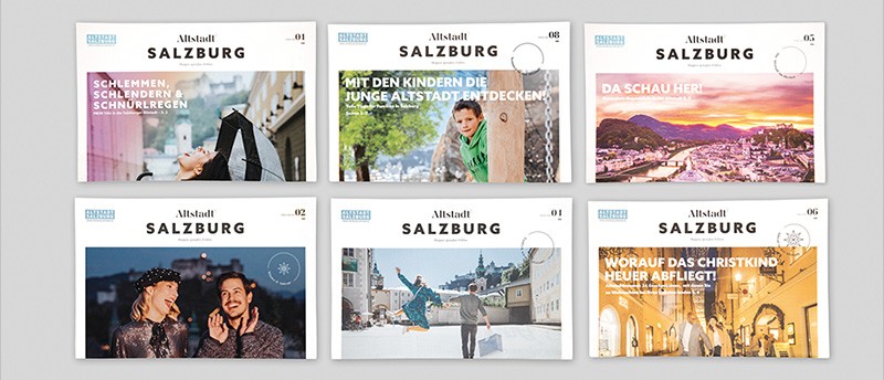 verschiedene Cover des Altstadt Salzburg Magazins